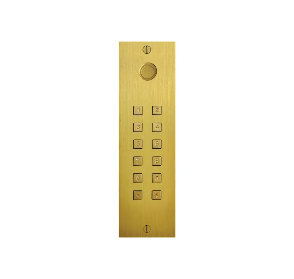 Clavier d'accès bronze or + bouton de sonnette autonome 2 relais + Wiegand encastré 55x191x25mm