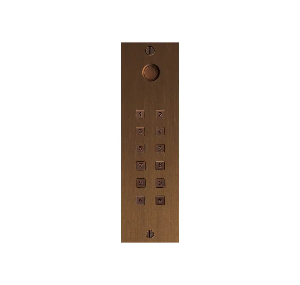 Clavier d'accès bronze rustique + bouton de sonnette autonome 2 relais + Wiegand encastré 55x191x25mm