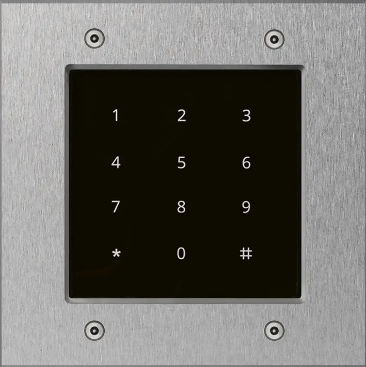 Clavier d'accès gris en verre, autonome (via FT25KINT) et Wiegand, 150x150mm