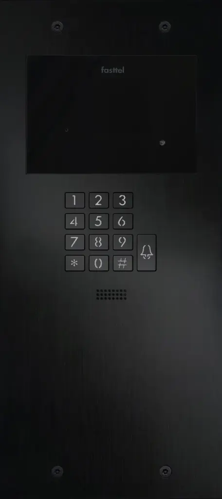 The FT600KSIP-L is an intercom with 2 sip accounts, black anodized and has 1 push button, keypad. 349x154mm.