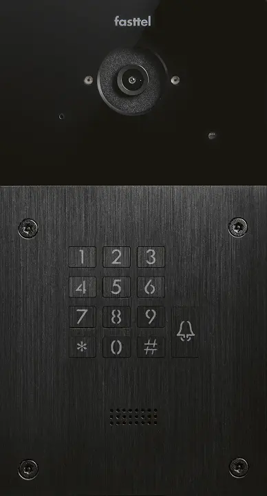 The FT600KSIPVC is a videophone with 2 sip accounts, black anodized and has 1 push button, keypad and color camera. The supplied housing allows the device to be placed both on- and flush-mounted. 216x116mm.