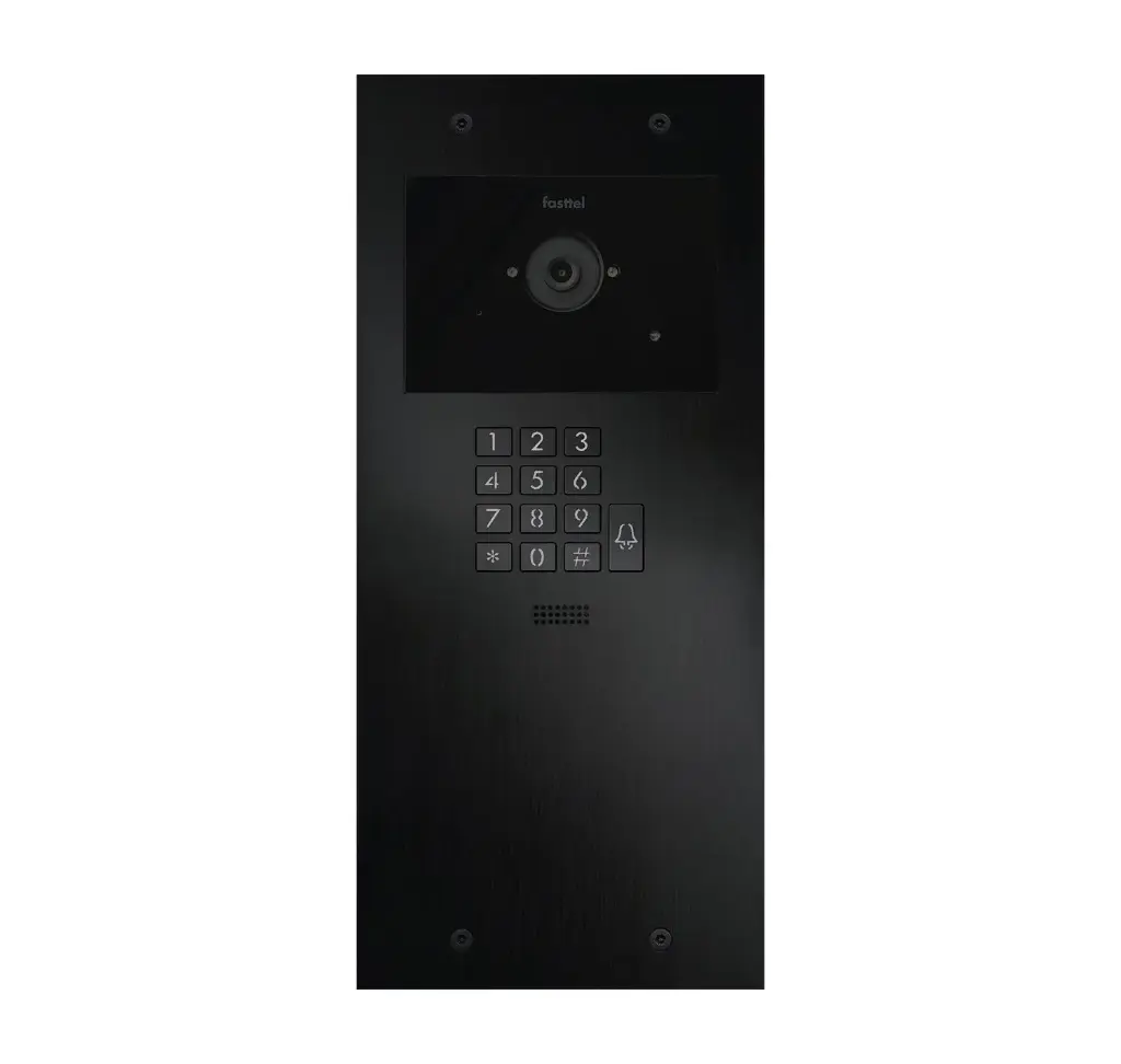 De FT600KVC-L is een videofoon met 2 sip accounts, zwart geanodiseerd en beschikt over 1 drukknop, codeklavier en kleuren camera. 349x154mm.