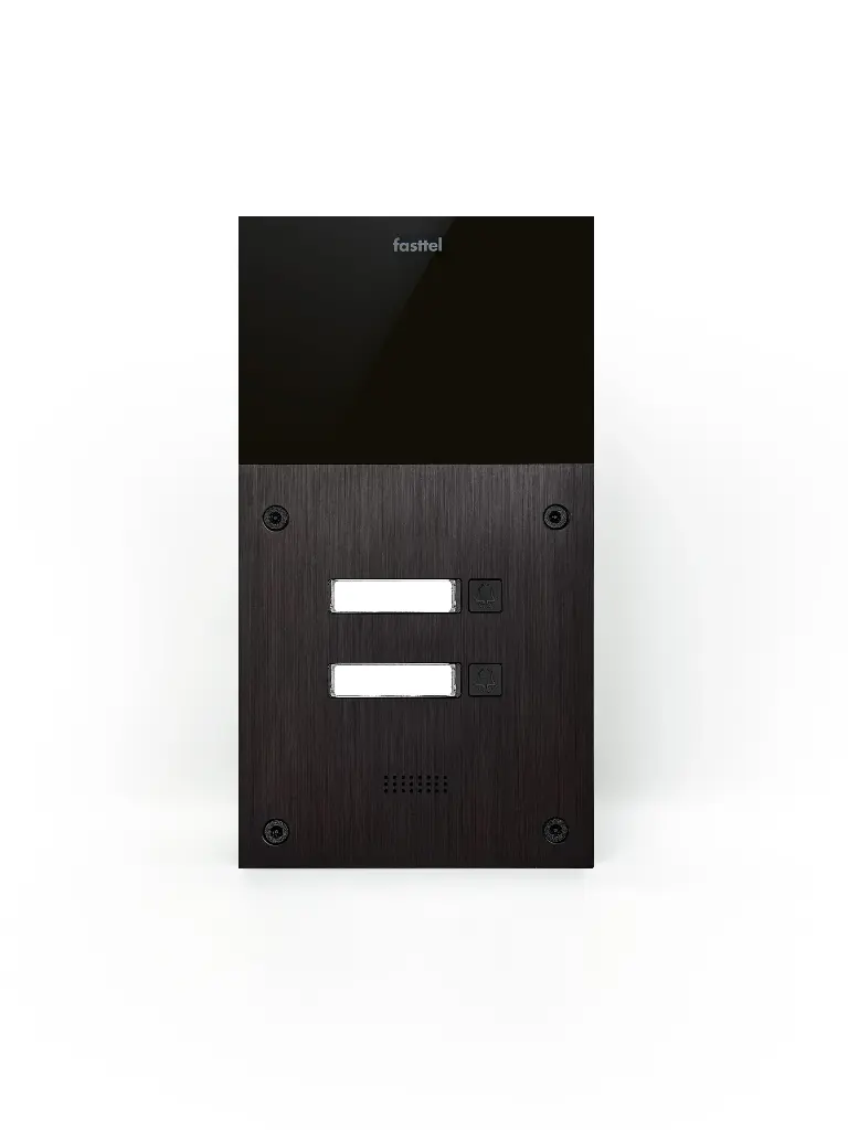 The FT600SIP-2 is an intercom with 2 sip accounts, black anodized and has 2 push buttons. The supplied housing allows the device to be placed both on- and flush-mounted. 216x116mm.