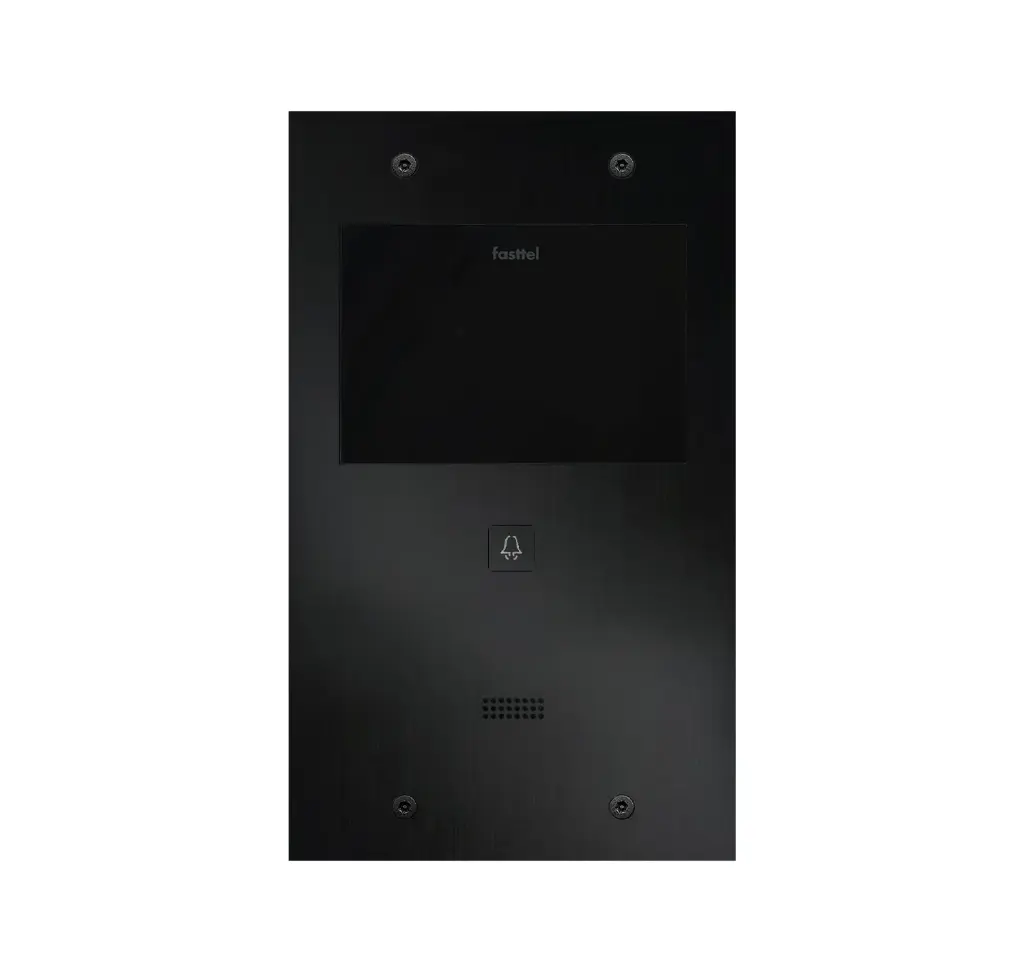 The FT600-M is an intercom with 2 sip accounts, black anodized and has 1 push button. 263x154mm.