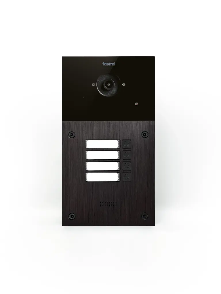 The FT600SIPVC-4 is a videophone with 2 sip accounts, black anodized and has 4 push buttons and color camera. The supplied housing allows the device to be placed both on- and flush-mounted. 216x116mm.