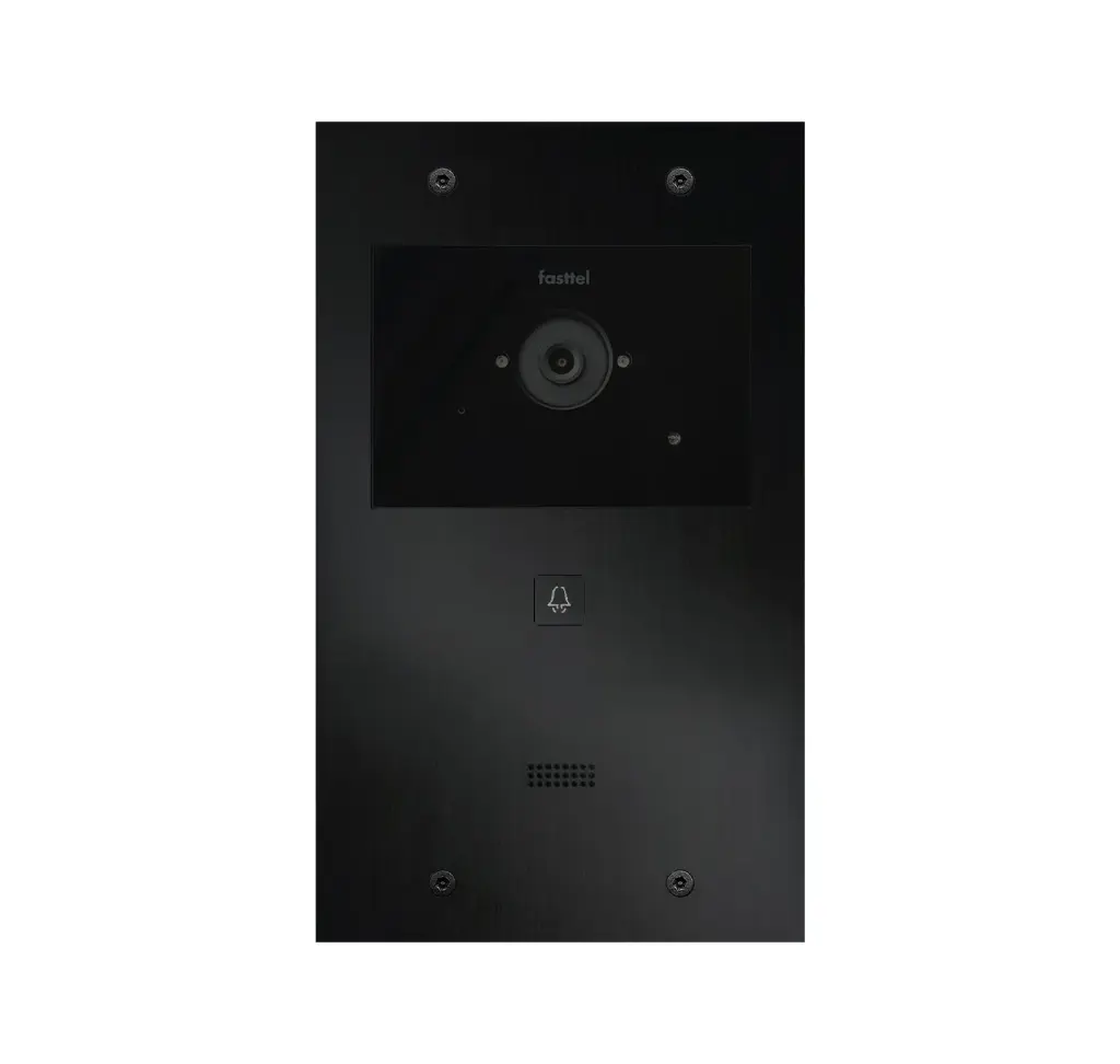 Le FT600VC-M est un interphone vidéo avec 2 comptes SIP, anodisé noir et doté d'un bouton poussoir et d'une caméra couleur. 263x154mm.