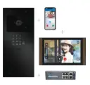 Videokit Plug & Play: Buitenpost 1 knop zowel in-als opbouw 216x116mm + Monitor 10" Android wifi + 4xApp licentie + PoE switch