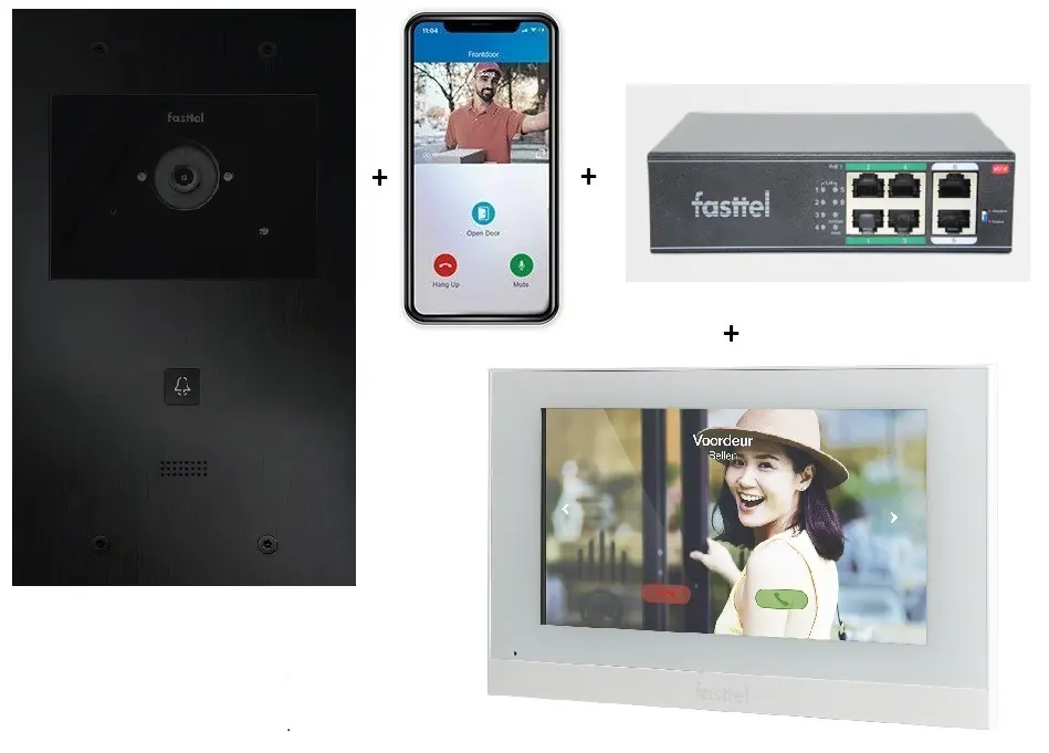 Videokit Plug & Play: Intercom 1 button, both flush and surface mount 263x154mm + Monitor 7" wifi + 4xApp licences + PoE switch
