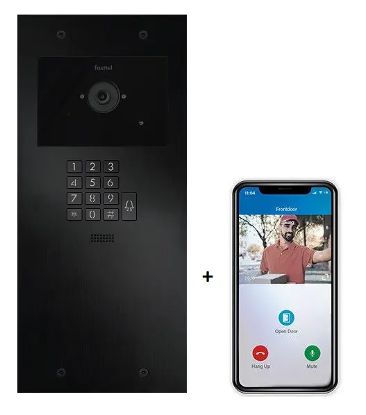 Videokit Plug & Play: Buitenpost 1 knop+ codeklavier, zowel in-als opbouw 349x154mm + 4xApp licentie