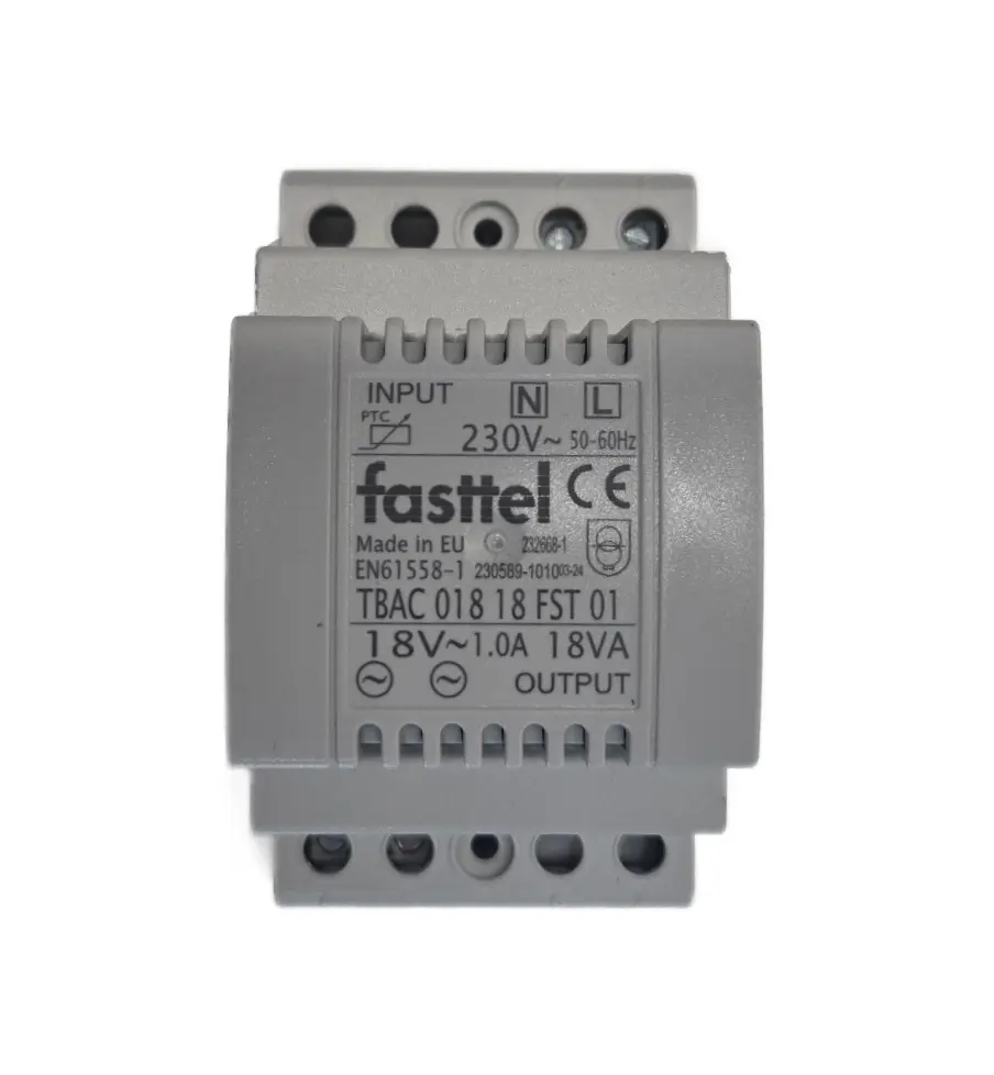Fasttel DIN Transfo 18V voor alle analoge Fasttel apparaten.