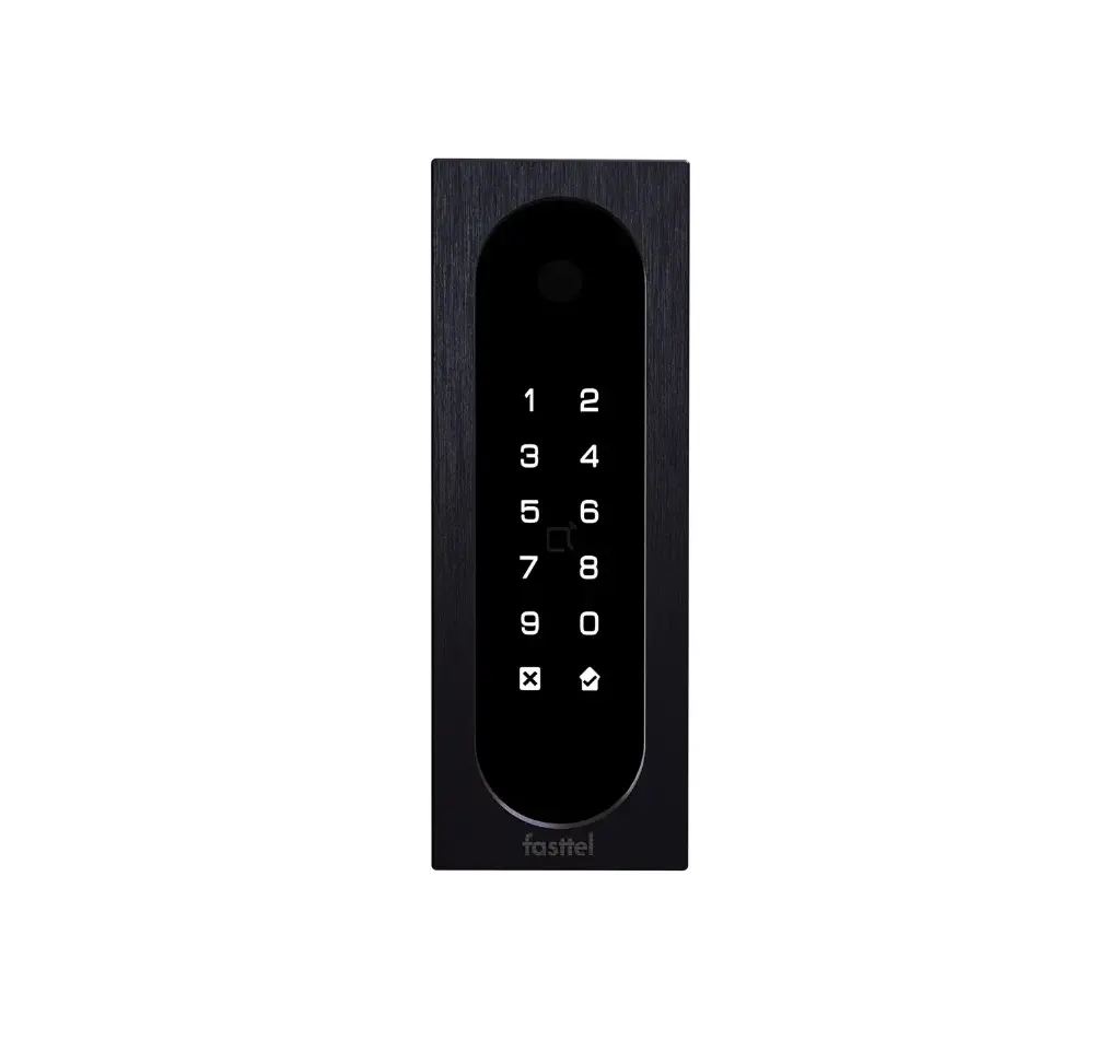 Clavier d'accès/Lecteur badge/Bluetooth/NFC: 1 relais, Wiegand et Cloud. Alu noir. 50x140x28mm