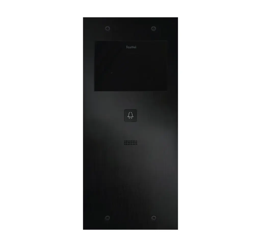 Le FT600-L est un interphone avec 2 comptes SIP, anodisé noir et doté d'un bouton poussoir. 349x154mm.