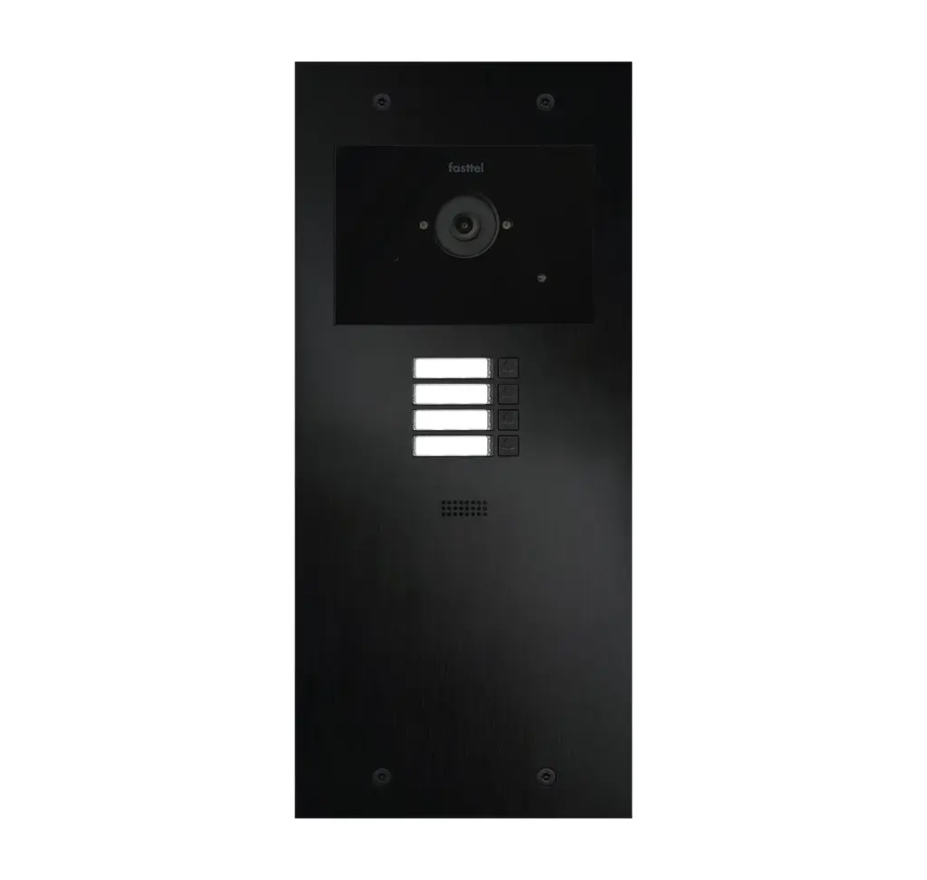 De FT600VC-4-L is een videofoon met 2 sip accounts, zwart geanodiseerd en beschikt over 4 drukknoppen en kleuren camera. 349x154mm.