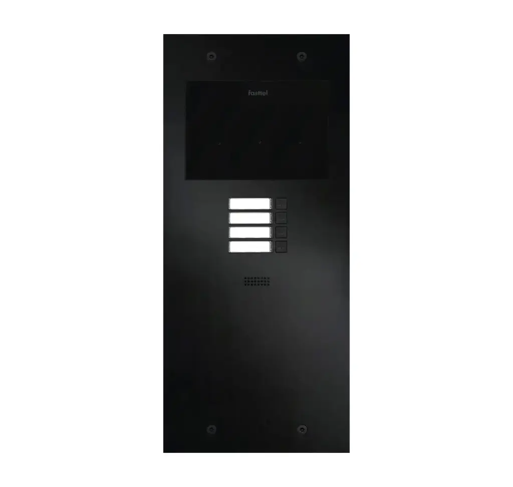 The FT600SIP-4-L is an intercom with 2 sip accounts, black anodized and has 4 push buttons. 349x154mm.