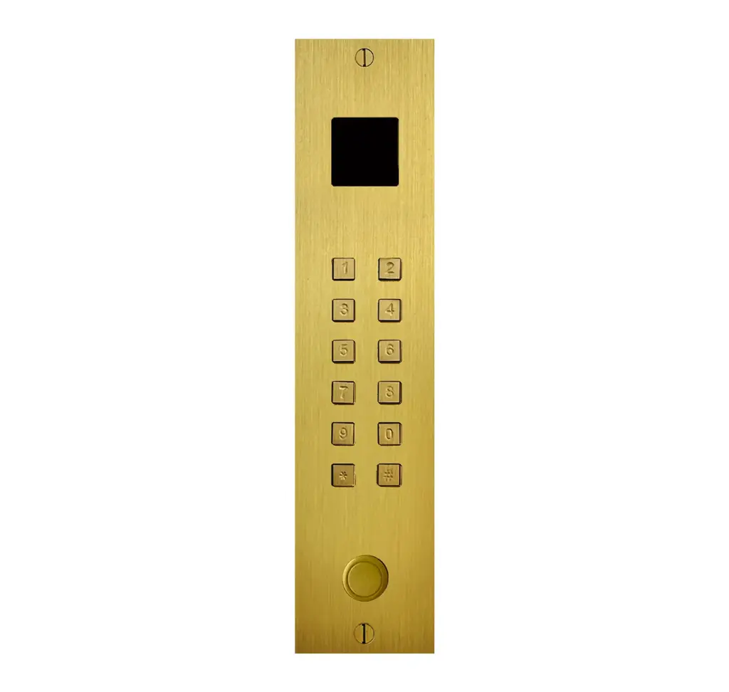 Clavier d'accès bronze or autonome 2 relais + wiegand+Proxi + bouton d'appel encastré 55x239x25 mm