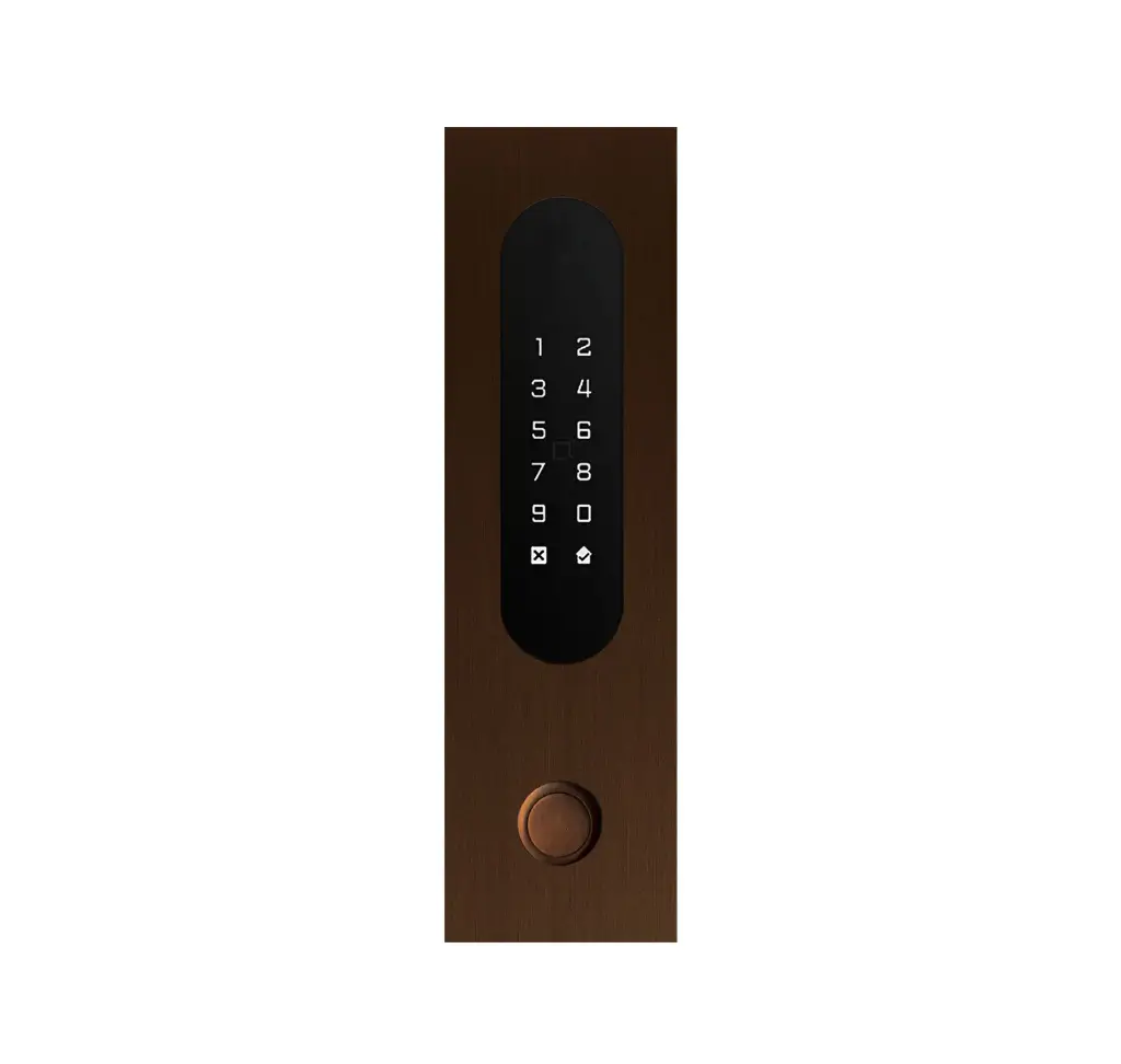 Codeklavier/Badgelezer/Bluetooth/NFC: 1 relais, Wiegand, drukknop en Cloud.  Bronze rustiek, inbouw, 62x211x30 mm
