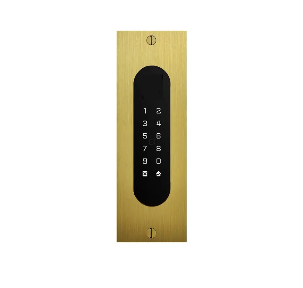 Acces keypad/Badge reader/Bluetooth/NFC: 1 relay, Wiegand and Cloud.  Bronze gold, flush mounted, 62x188x30 mm
