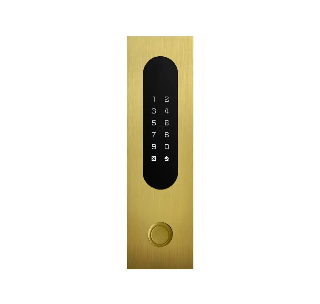 Clavier d'accès/Lecteur badge/Bluetooth/NFC: 1 relais, Wiegand, bouton d'appel et Cloud.  Bronze or, encastré, 62x211x30 mm