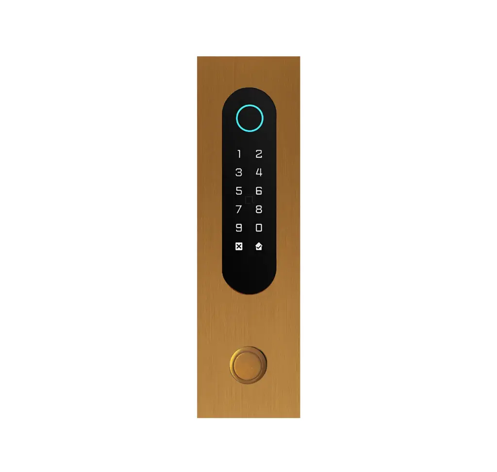 Codeklavier/Badgelezer/Bluetooth/NFC: 1 relay, Wiegand and Cloud.  Bronze gold with push button