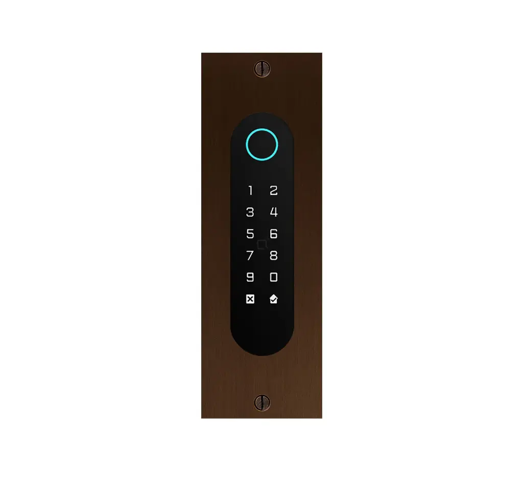 Clavier d'accès/Lecteur badge/Bluetooth/NFC/Lecteur QR: 1 relais, Wiegand et Cloud.  Bronze rustique, encastré, 62x188x30 mm
