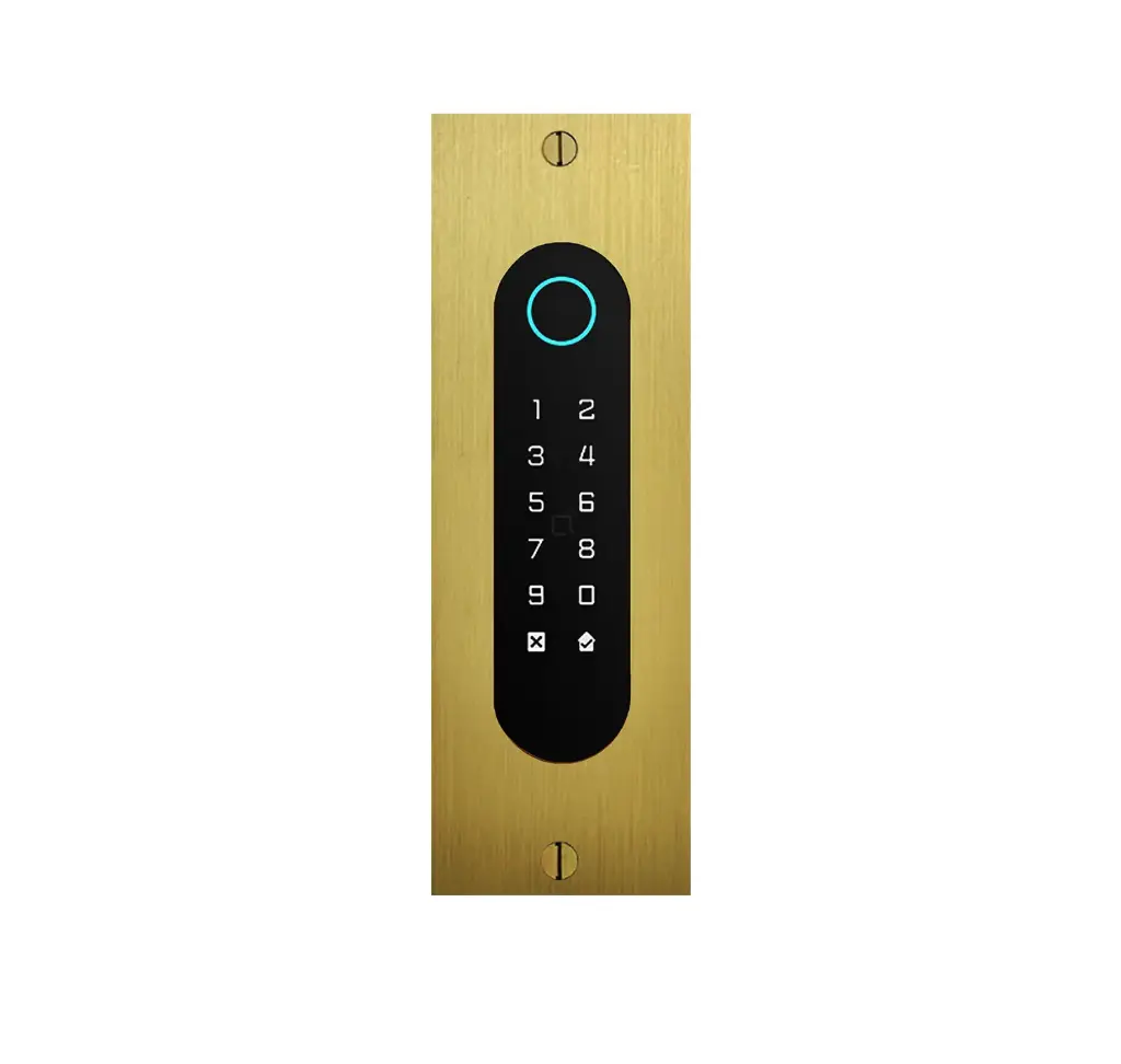 Acces keypad/Badge reader/Bluetooth/NFC/QR reader: 1 relay, Wiegand and Cloud.  Bronze gold, flush mounted, 62x188x30 mm