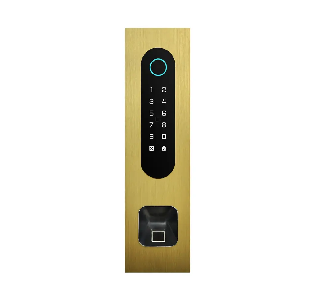 Clavier d'accès/Lecteur badge/Bluetooth/NFC/Lecteur QR: 1 relais, Wiegand et Cloud.  Bronze or, encastré avec découpe Ekey 77x257x30 mm
