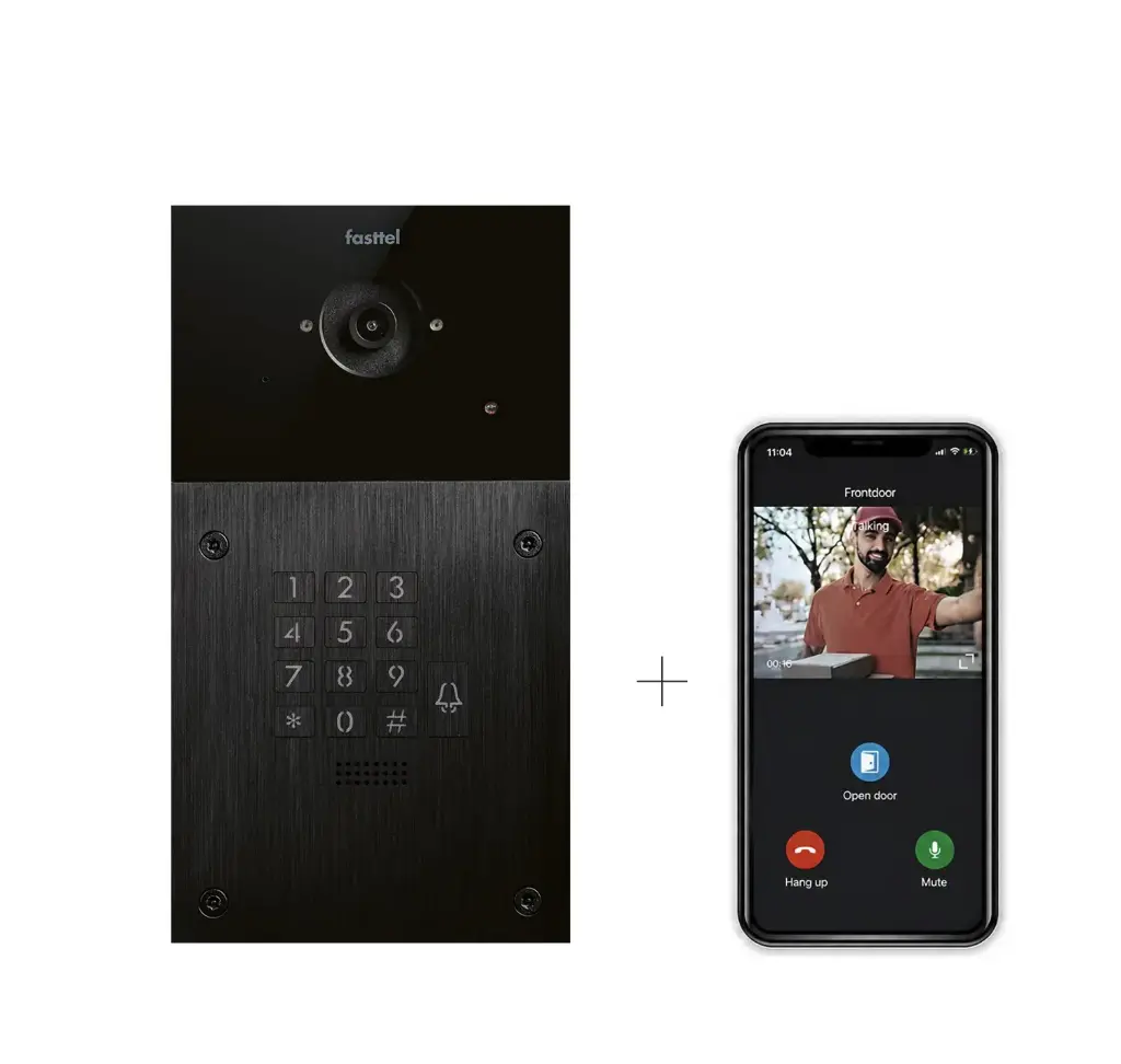 2-wire videokit Plug & Play: Intercom 1 button+keypad, both flush and surface mount 216x116mm + 4xApp licences