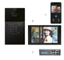 2-wire videokit Plug & Play: Intercom 1 button+keypad, both flush and surface mount 216x116mm + Monitor 10" Android wifi + 4xApp licences + PoE switch