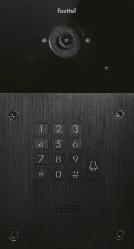 [FT600KSIPVC] The FT600KSIPVC is a videophone with 2 sip accounts, black anodized and has 1 push button, keypad and color camera. The supplied housing allows the device to be placed both on- and flush-mounted. 216x116mm.