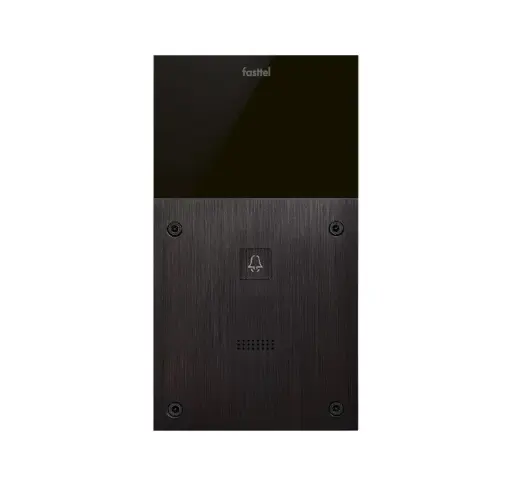 [FT600] The FT600 is an intercom with 2 sip accounts, black anodized and has 1 push button. The supplied housing allows the device to be placed both on- and flush-mounted. 216x116mm.