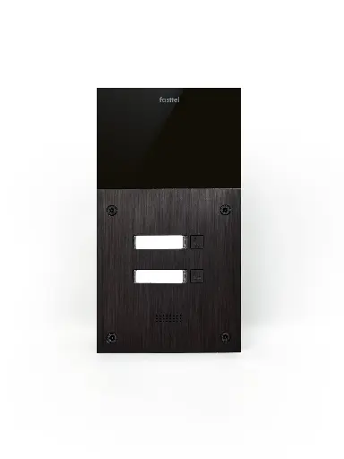 [FT600SIP-2] The FT600SIP-2 is an intercom with 2 sip accounts, black anodized and has 2 push buttons. The supplied housing allows the device to be placed both on- and flush-mounted. 216x116mm.