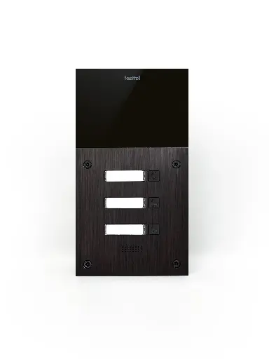 [FT600SIP-3] The FT600SIP-3 is an intercom with 2 sip accounts, black anodized and has 3 push buttons. The supplied housing allows the device to be placed both on- and flush-mounted. 216x116mm.