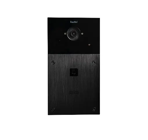 [FT600SIPVC] The FT600SIPVC is a videophone with 2 sip accounts, black anodized and has 1 push button and color camera. The supplied housing allows the device to be placed both on- and flush-mounted. 216x116mm.