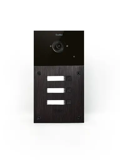 [FT600VC-3] The FT600VC-3 is a videophone with 2 sip accounts, black anodized and has 3 push buttons and color camera. The supplied housing allows the device to be placed both on- and flush-mounted. 216x116mm.