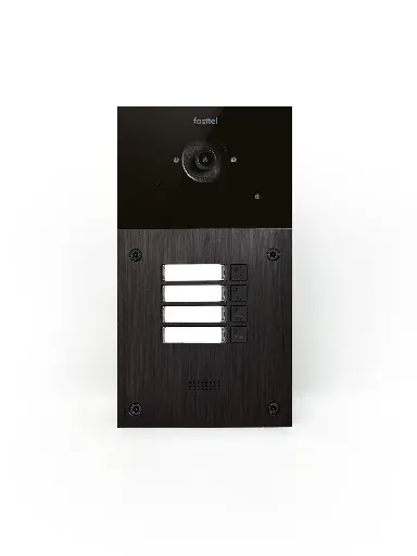 [FT600VC-4] Le FT600VC-4 est un interphone vidéo avec 2 comptes SIP, anodisé noir et doté de 4 boutons poussoir et d'une caméra couleur. Le boîtier fourni permet d'installer l'appareil aussi bien en saillie qu'en encastré. 216x116mm.