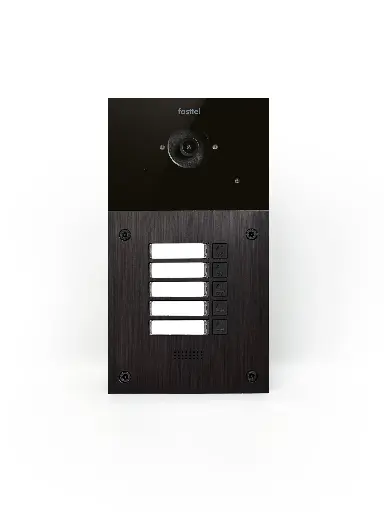 [FT600VC-5] Le FT600VC-5 est un interphone vidéo avec 2 comptes SIP, anodisé noir et doté de 5 boutons poussoir et d'une caméra couleur. Le boîtier fourni permet d'installer l'appareil aussi bien en saillie qu'en encastré. 216x116mm.