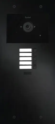 [FT600SIPVC-5-L] De FT600SIPVC-5-L is een videofoon met 2 sip accounts, zwart geanodiseerd en beschikt over 5 drukknoppen en kleuren camera. 349x154mm.