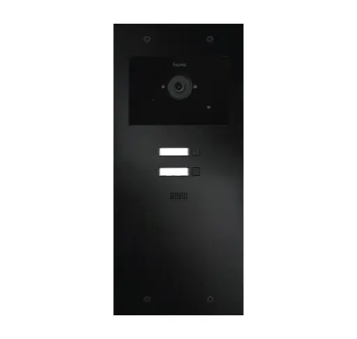 [FT600VC-2-L] Le FT600VC-2-L est un interphone vidéo avec 2 comptes SIP, anodisé noir et doté de 2 boutons poussoir et d'une caméra couleur. 349x154mm.