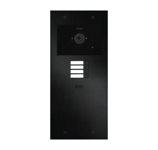 [FT600VC-4-L] Le FT600VC-4-L est un interphone vidéo avec 2 comptes SIP, anodisé noir et doté de 4 boutons poussoir et d'une caméra couleur. 349x154mm.