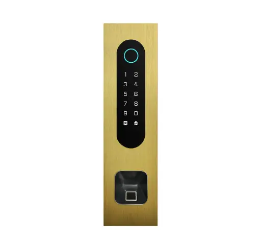 [FTBG26KF-QR-EKEY] Codeklavier/Badgelezer/Bluetooth/NFC/QR lezer: 1 relais, Wiegand en Cloud.  Bronze goud inbouw met Ekey lezer uitsparing 77x257x30 mm. Zonder ekey lezer.