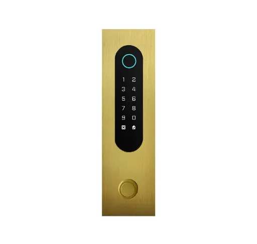 [FTBG26KPBF-QR] Codeklavier/Badgelezer/Bluetooth/NFC/QR lezer: 1 relais, Wiegand, drukknop en Cloud.  Bronze goud, inbouw, 62x211x30 mm